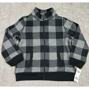 Oshkosh‎ Fleece Jacket Boys 4T Gray Buffalo Check Full Zip